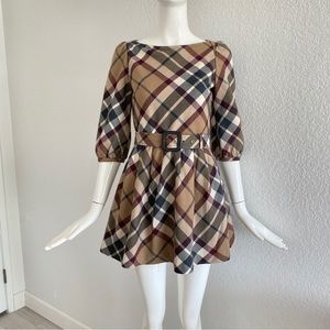 Burberry check fit flare belted mini dress